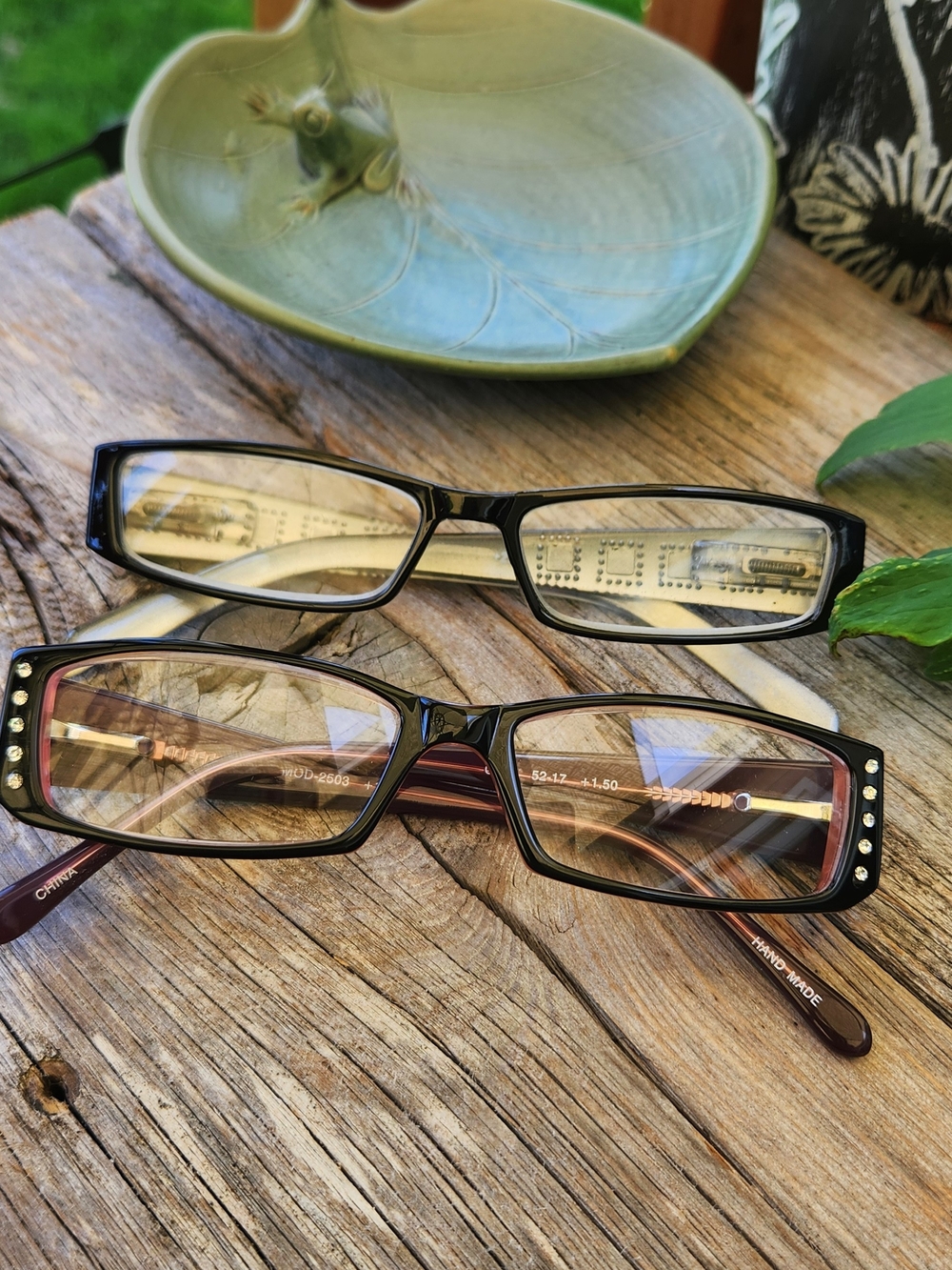 Two Rectangular Reading Glasses - Black and Brown Frames with Rhinestones